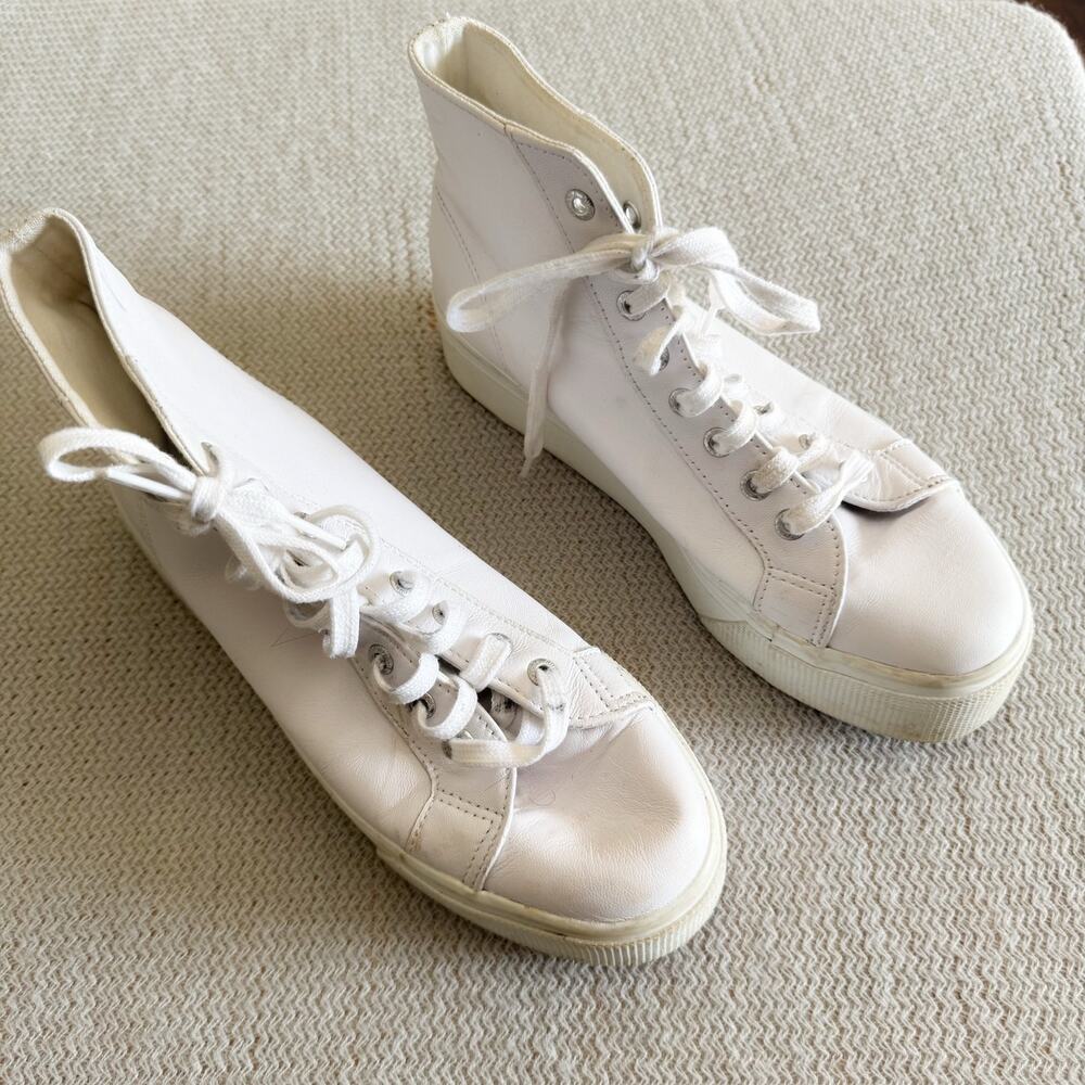 Superga White Hi Top Nappa Leather Lace Up High Top Sneaker Size 10 Unisex